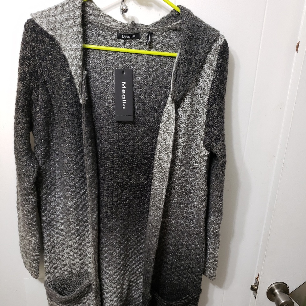 Maglia Women's Open Front Gray Hooded Cardigan